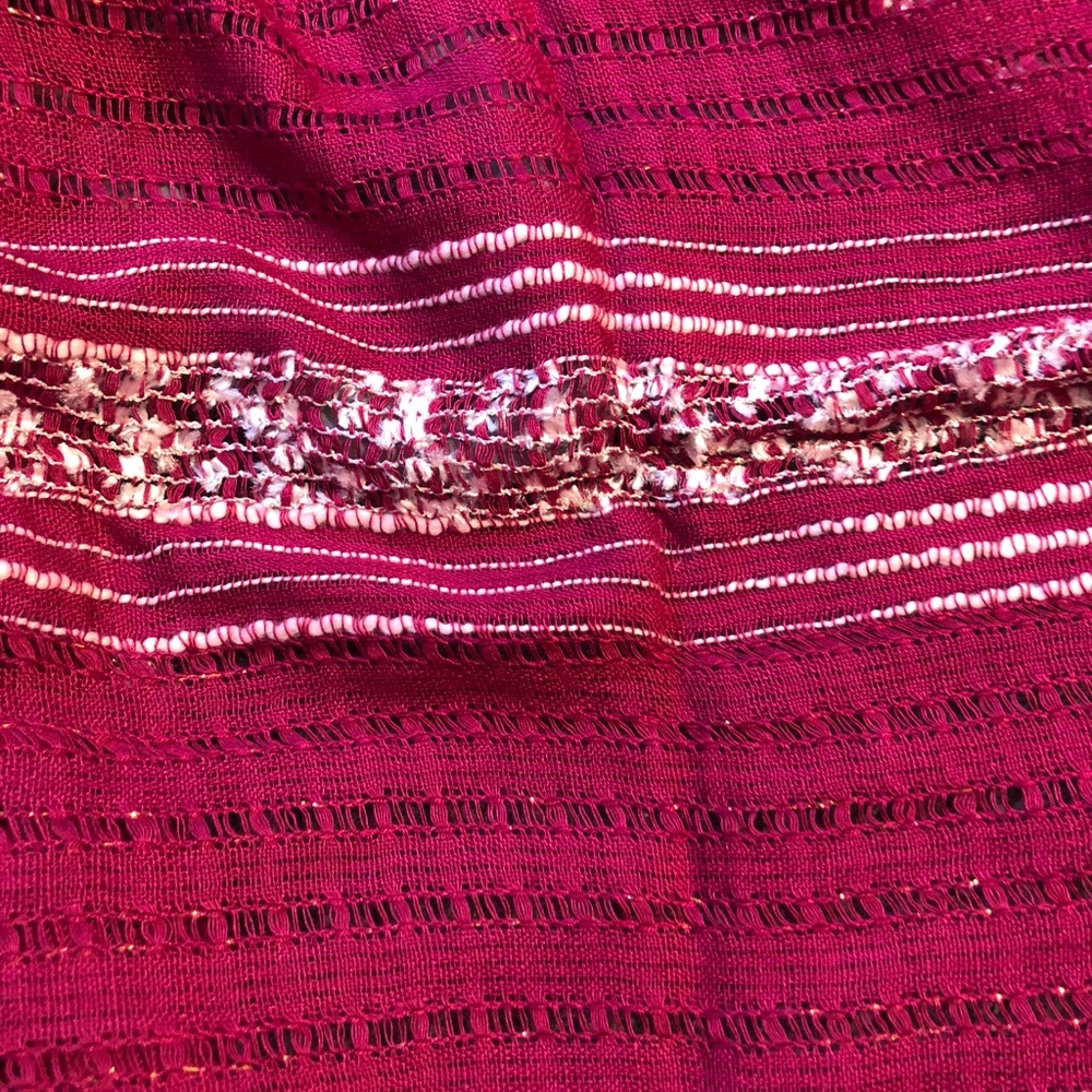 Magenta and white patterned infinity scarf